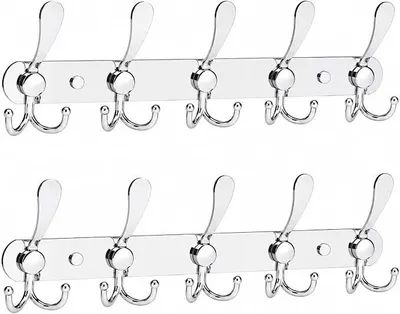 Produktbild von PolkaHome® Hakenleiste Garderobenhaken Edelstahl Wandhaken Handtuchhaken Kleiderhaken mit 5 Haken, verchromt, 2er Set
