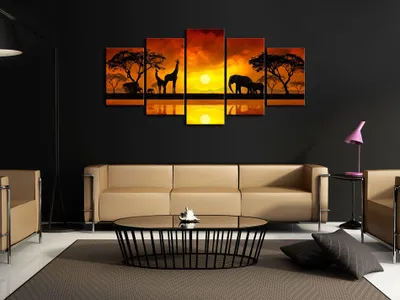 Produktbild von Akustikbild Afrika Landschaft 200x100 cm Bilder Akustikschaum Hochleistungsschallabsorber Schallschutz Leinwand 5 tlg Wandbild Raumakustik Schalldämmung 030112-68