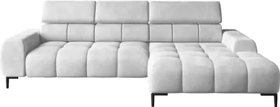 Produktbild von DomoHome Ecksofa PLAZA-MINI Stoff SOLAR Eckcouch Inkl. Mit Bequemer, Flauschiger Rückenlehne / Longchair Rechts / Industrial Style / L-Form Rechte | 270x99x177 cm | WEISS