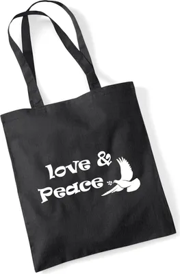Produktbild von Huuraa Jutebeutel Love & Peace 10 Liter Black Baumwolle Tasche Geschenkidee