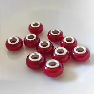 Produktbild von Großloch Spacer Charm Perlen Rondelle Glitzer, 14 mm, 10 Stück, Rot