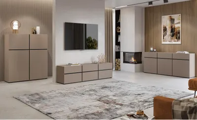 Image de Ensemble meubles de salon HAVANA – Buffet haut, meuble TV, buffet bas – Design moderne beige et noir