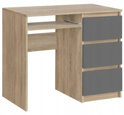 Zdjęcie produktu dla Biurko RADEK 90 cm dąb sonoma + szary 3 szuflady prawe laminowane