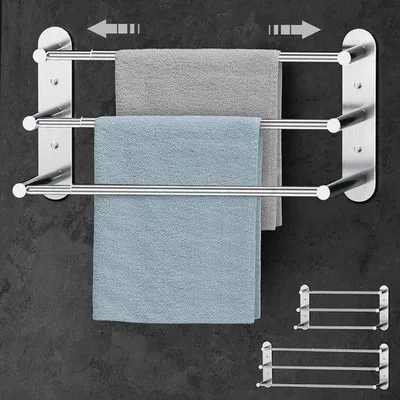 Image de Porte-serviettes télescopique 37-70 cm en acier inoxydable pour salle de bains