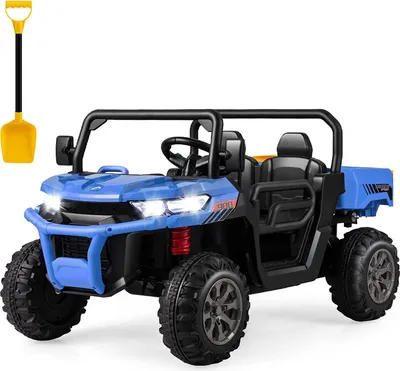Produktbild von 2 Sitzer Kinder Elektroauto mit Kippkübel und Schaufel, 12V Kinderfahrzeug mit 2,4 Ghz Fernbedienung & LED-Licht & Musik & USB, Elektrofahrzeuge, Elektro Auto für Kinder ab 3 Jahren (Blau)