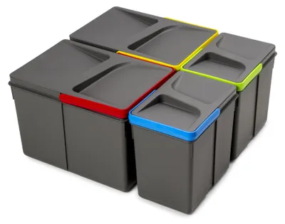 Zdjęcie produktu dla Emuca Zestaw pojemników do recyklingu do szuflad kuchennych Recycle, wysokość 216 mm, 2x12 litrów, 2x6 litrów, Plastik, Szary antracytowy