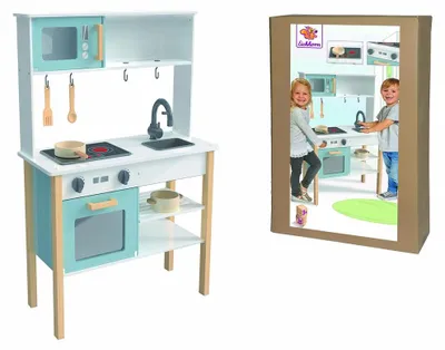 Immagine prodotto di Cucina giocattolo in legno - Due piani cottura, lavello e forno - 30 x 70 x 90 cm - Con accessori da cucina per bambini a partire da 3 anni