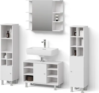 Image de Ensemble de meubles de salle de bain Livinity Fucino Blanc 4 pièces, avec armoire haute, Model 52599