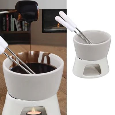 Produktbild von Schokoladenfondue Fondue Schokofondue - Keramik - Weiß - ca. 9 x 6,5 cm - Mit 2 Gabeln