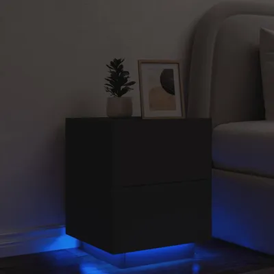 Produktbild von The Living Store Nachttisch mit LED-Leuchten Schwarz Holzwerkstoff