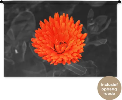 Produktbild von MuchoWow® Wandteppich Wandbehang Blumen - Orange - Schwarz - Weiß 120x80 cm Tapisserie Dekoration Wandtuch - Wanddekorationen - Wandtücher