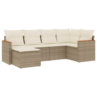 Produktbild von 6-tlg. Garten-Sofagarnitur mit Kissen Beige Poly Rattan