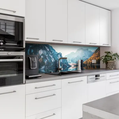 Produktbild von Dedeco Küchenrückwand Motiv: Berge V4, 3mm Aluminium Alu-Platten als Spritzschutz Küchenwand Verbundplatte wasserfest, inkl. UV-Lack matt, alle Untergründe, 240 x 60 cm