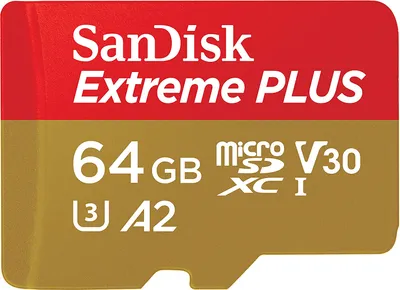 Produktbild von SanDisk 64GB Extreme Plus microSDXC, 64 GB, MicroSDXC, Klasse 10, Class 3 (U3), V30, Schockresistent, Temperaturbeständig, Wasserdicht
