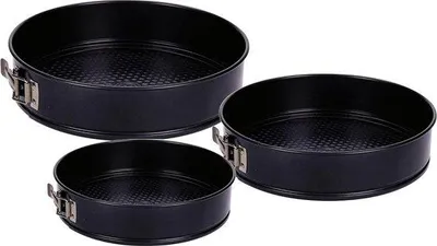 Produktbild von Drei-stufige Bäckerei-Set, runde, schwarze, 28/26/24 cm, Backformen mit Antihaftbeschichtung, Stahltarteform, 230 Grad, hitzebeständig, langlebig
