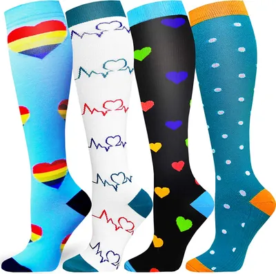 Produktbild von 4 Paar Kompressionsstrümpfe Damen（S/M）, Kompressionssocken Thrombosestrümpfe Socken Herren Stützstrümpfe für Sport, Medizinisch,Flug, Laufen, Reisen, Schwangerschaft, Knöchelschutz und Durchblutung