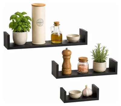 Produktbild von Schwebende Wandregale Fixy - Set in 3x verschiedenen Grosen - schwarz - Holz - Bucherregale - Wandre