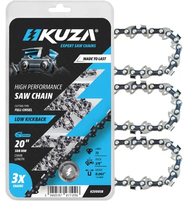 Zdjęcie produktu dla Łańcuch do piły łańcuchowej, 20 cali, krok 3/8", grubość ogniwa 0,050 cala, 72 ogniwa napędowe