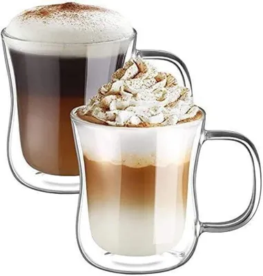 Zdjęcie produktu dla Zestaw szklanek do latte macchiato z podwójnymi ściankami ze szkła borokrzemowego 350 ml z uchwytem