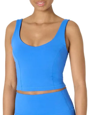 Produktbild von Amazon Essentials Damen Sporttop mit Integriertem BH, Aktives FormFlex-Tanktop mit Leichtem Halt und Verkürztem Schnitt, Butterweich, Ozeanblau, M