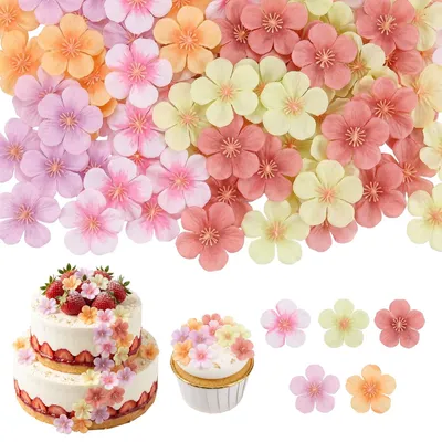 50 Kirschblüten aus Kunstleder, mehrfarbig, Torten-Deko, nicht essbar