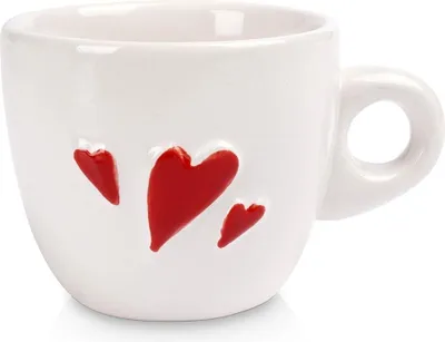 Produktbild von Weiße Espressotasse aus Keramik mit roten Herzen - spülmaschinenfest