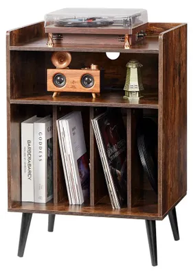 Produktbild von Plattenspieler-Ständer, 3-stöckig, aus Holz – Bietet Platz für 150 Schallplatten – Höhe: 75 cm