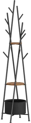 Image de Portemanteau - Portemanteau d'entrée avec 10 crochets - 2 étagères - grand panier de rangement - acier inoxydable robuste - pour l'entrée et le salon - noir