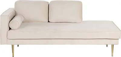 Produktbild von BELIANI Chaiselongue Linksseitig Beige Samt mit Goldenen Metallbeinen Lehne Kissen Nackenrolle Modern Récamiere Liegesofa für Wohnzimmer