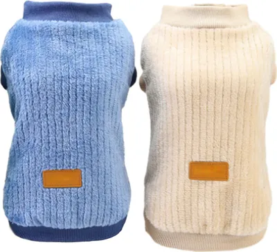 Produktbild von Packungen Hundekleidung, Haustier-Plüschpullover, Hundepullover, weich, warm, Welpenhemd, Winter-Welpenpullover für Hunde und Katzen (Blau + Khaki)