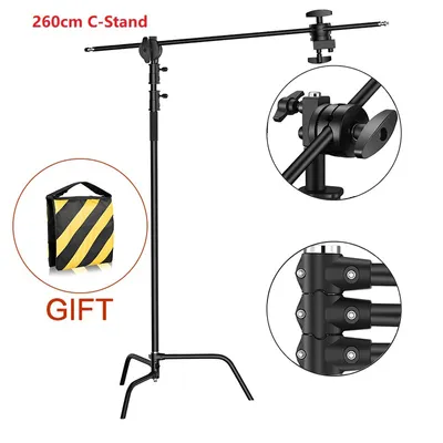 Zdjęcie produktu dla Statyw fotograficzny C, stal nierdzewna, regulowana wysokość od 153 do 330 cm, 260 cm Stojak naprzedmiotyC Uchwyt na torbę