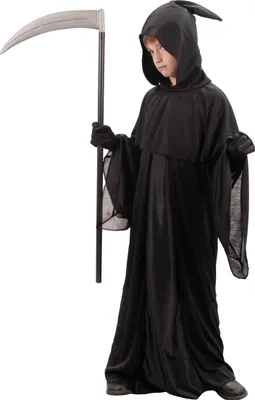 Produktbild von Schwarzes Reaper-Halloweenkostüm für Kinder M 7-9 Jahre (120-130 cm)