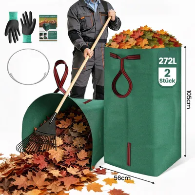 Produktbild von Gartensack 2x Gartenabfallsack Laubsack 272 Liter Gartensäcke mit Stützring für Gartenabfälle Faltbar Grünschnittsäcke mit 2 extra starken Griffen