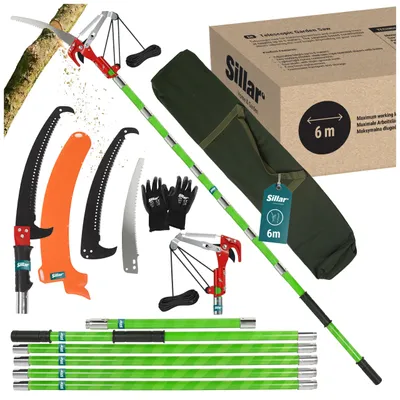Image de Sillar - Kit de scie télescopique pour branches de 6 m avec sécateur à câble + 3 lames de scie – Scie d'élagage de jardin