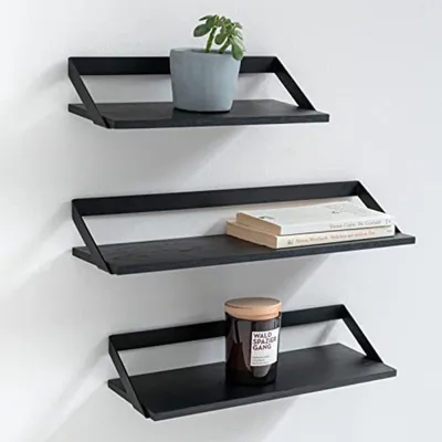 Produktbild von PromoHome® Wandregale Finn – Set aus 3 schwebenden Regalen, Metall und Echtholzfurnier, Eiche/Schwarz