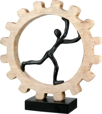 Image de Gilde Skulptur, Zahnrad, "Zahnrad", Aluminium, Mangoholz, naturfarben, VE 1, L. 9 cm, B. 35 cm, H. 36 cm 84299 4063387842997