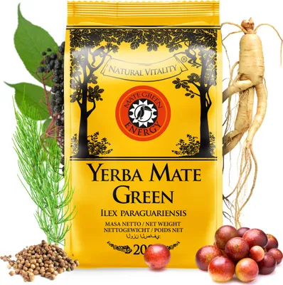 Immagine prodotto di Tè di yerba mate MATE GREEN Energy 200g - forte yerba mate brasiliana con erbe e frutta - 
senza aggiunta di aromi artificiali