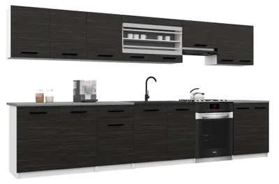 Obrázok produktu pre Belini Moderná kuchynská linka ITALIA 3 – kuchynský nábytok 320 cm, ebenové drevo – vstavaná kuchyňa so závesnými skrinkami, spodnými skrinkami a pracovnými doskami