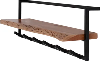 Produktbild von KAWOLA Garderobe NEREA Akazie Metall Hutablage mit Baumkante 6 Haken schwarz