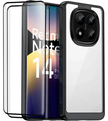 Image de Coque + 2 Verres Trempés pour Xiaomi Redmi Note 14 Pro 5G (pas pour 4G) Protection Silicone Souple + Dos Rigide