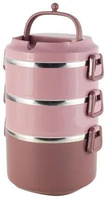Produktbild von Lunchbox 3 Etagen Frischhaltedose Essensbehälter Lunch Box Brotdose Frühstücksdose Rosa