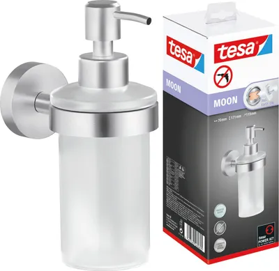 Produktbild von tesa MOON Seifenspender, satiniertes Glas und verchromter Edelstahl, ohne Bohren