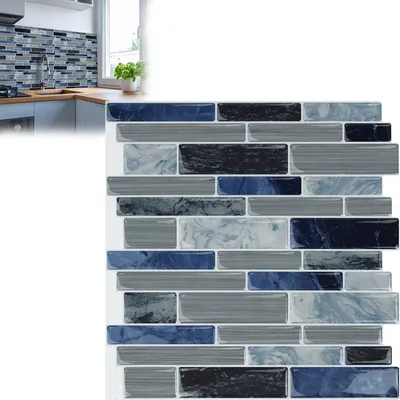 Produktbild von UISEBRT 10 tlg 3D Fliesenaufkleber Selbstklebende Wandaufkleber 30 * 30cm Marmor Blau Fliesenfolie Küche Fliesensticker Klebefliesen für Küche und Bad
