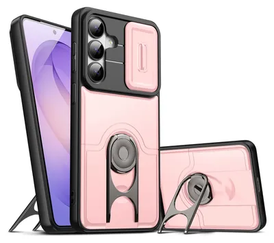 Image de Coque de téléphone pour Samsung Galaxy S26 avec protection d'objectif et anneau-support, coque hybride antichoc rose
