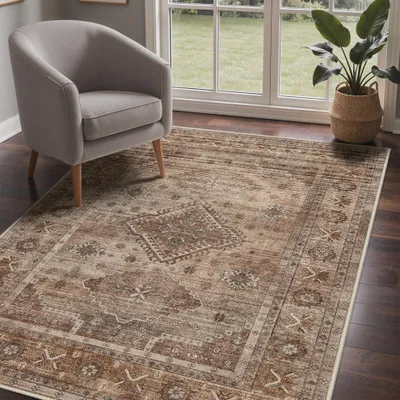 Imagen del producto de Elzusha - Alfombra vintage oriental, 120x170 cm, antideslizante y lavable