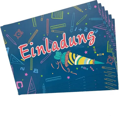 Oblique Unique 6 Einladungskarten für Schuleinführung Schulanfang Einschulung Schulbeginn Einladungen