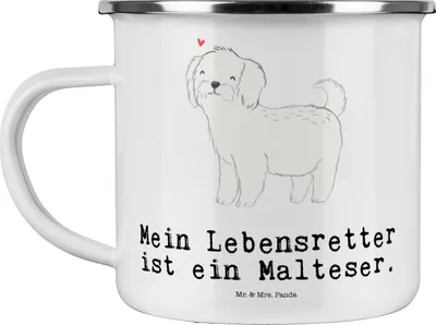 Produktbild von Mr. & Mrs. Panda Emaille Tasse Malteser Lebensretter - Weiß - Geschenk, becher, Haferl, Pott, Kaffeepott, Teetasse