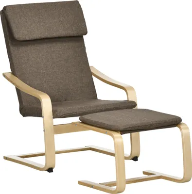 Produktbild von HOMCOM Relaxsessel mit Fußhocker Armlehnensessel Leinenbezug Holzgestell Braun