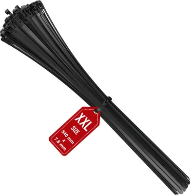 Produktbild von Kabelbinder Wiederverschließbar, 540mm x 7,6mm, schwarz, Extra Lang, 100 Stück, Wiederlösbar, Wiederverwendbar von Intervisio