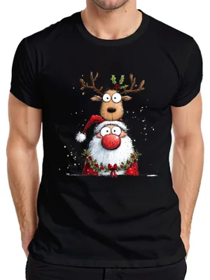 Immagine prodotto di Babbo Natale Renna Cartoon Divertente Regalo di Natale Bambini Maglietta Uomo, Nero, XL
